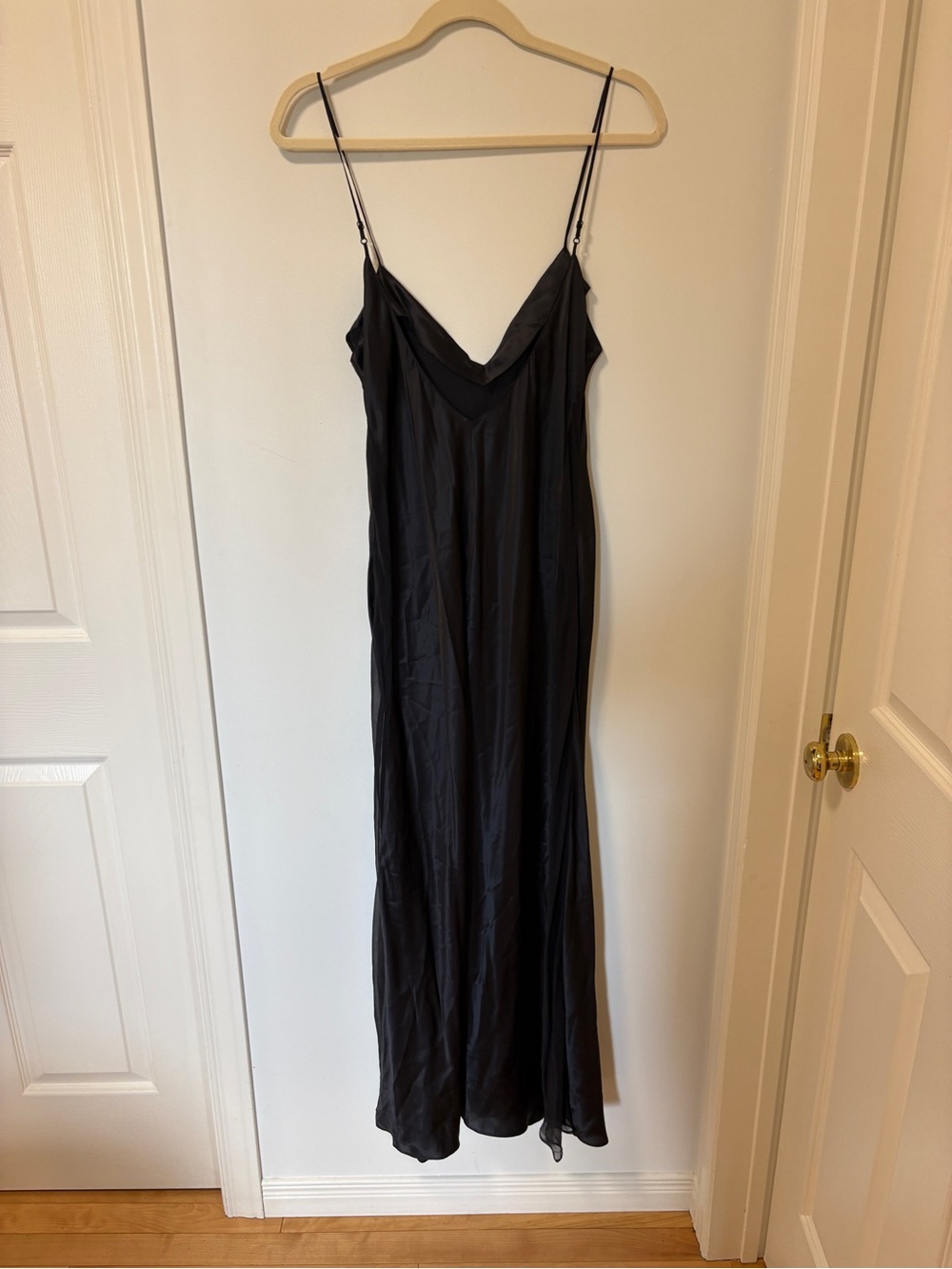 Vintage Y2K Black 100% Silk Slip Dress Sheer Maxi Goth Fairycore Dress L - Picture 9 of 15
